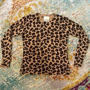 Cynthia Rowley Leopard Print cashmere crewneck sweater